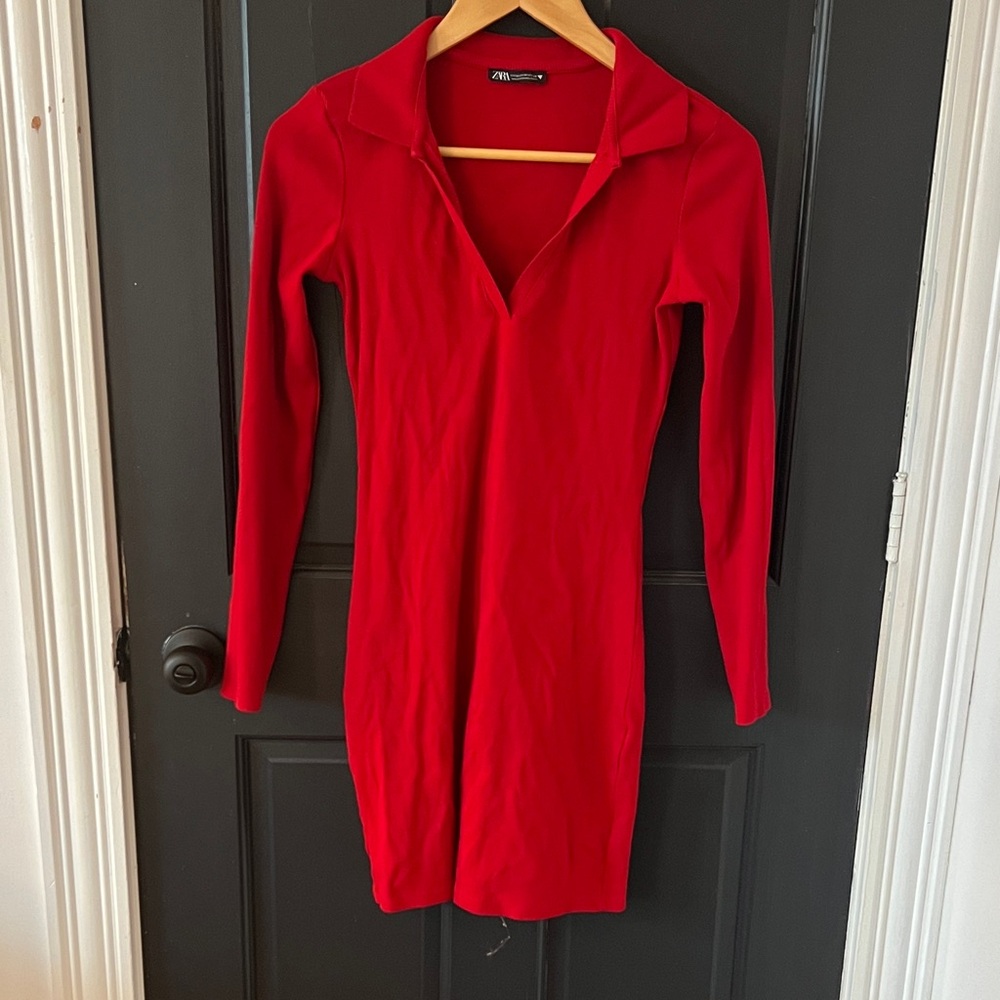 Zara Bold Red Long Sleeve Dress